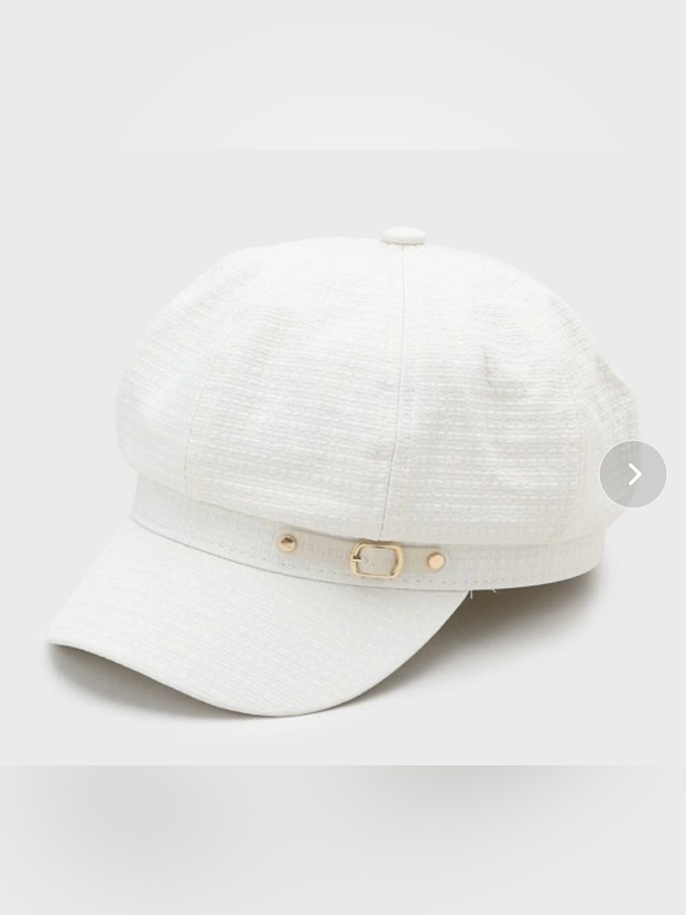 White Textured Newsboy Cap with Gold Accent